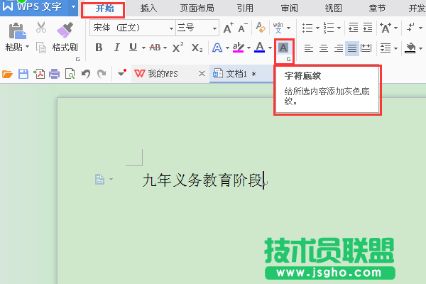 WPS文字如何設置字符底紋