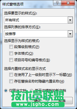 樣式窗格選項