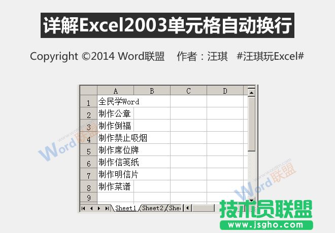Excel2003單元格自動(dòng)換行的方法   三聯(lián)